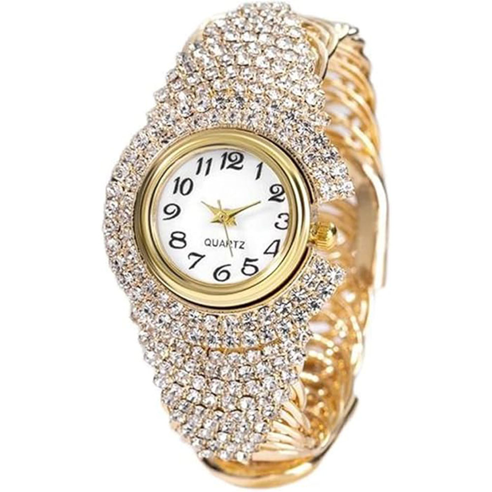 Elegant Crystal Bangle Analog Quartz Watch with Round Dial